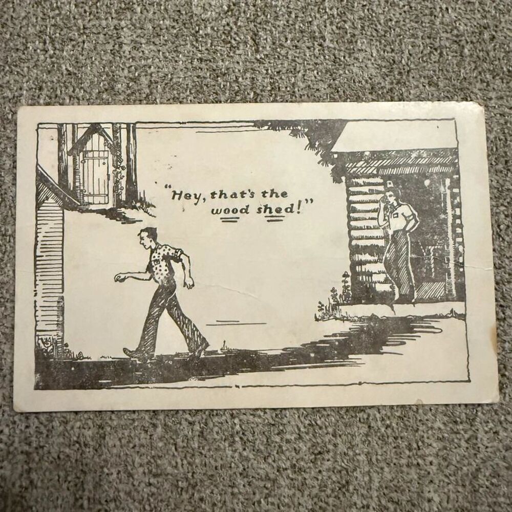 Vintage 1943 Comic Postcard Cajon CA Postmark WWII For Defense Stamp Outhouse Ga